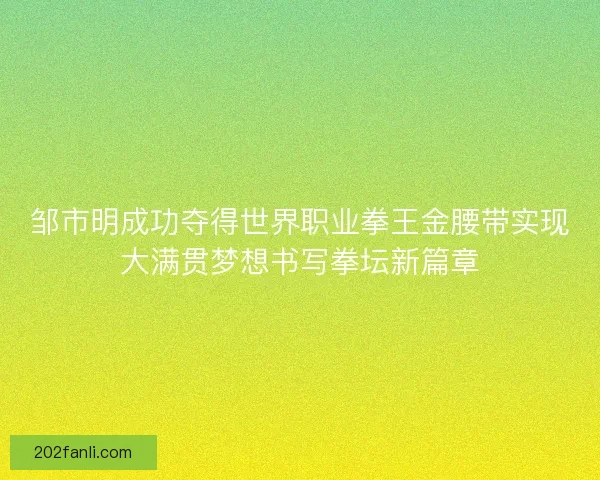 邹市明成功夺得世界职业拳王金腰带实现大满贯梦想书写拳坛新篇章